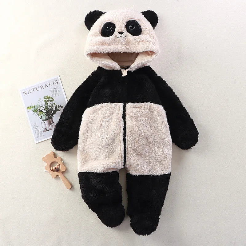 2025 Girl & Boy Clothes Warm Fluffy Bodysuit Plush Animal Onesie Footed Hand Covered Jumpsuit