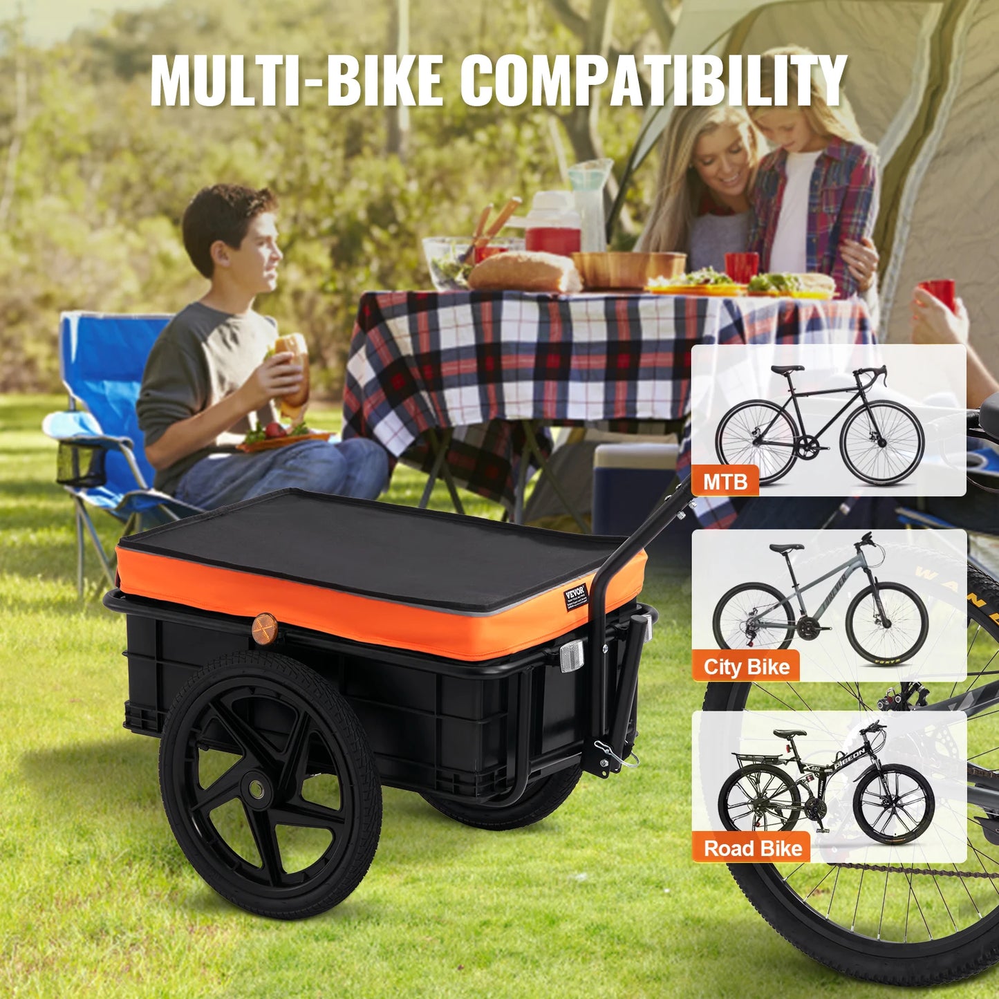SucceBuy 88 lbs Bike Cargo Trailer Bicycle Wagon Cart Foldable Storage with 16"Wheels & Safe Reflectors Fits 24"-28" Bike Wheels