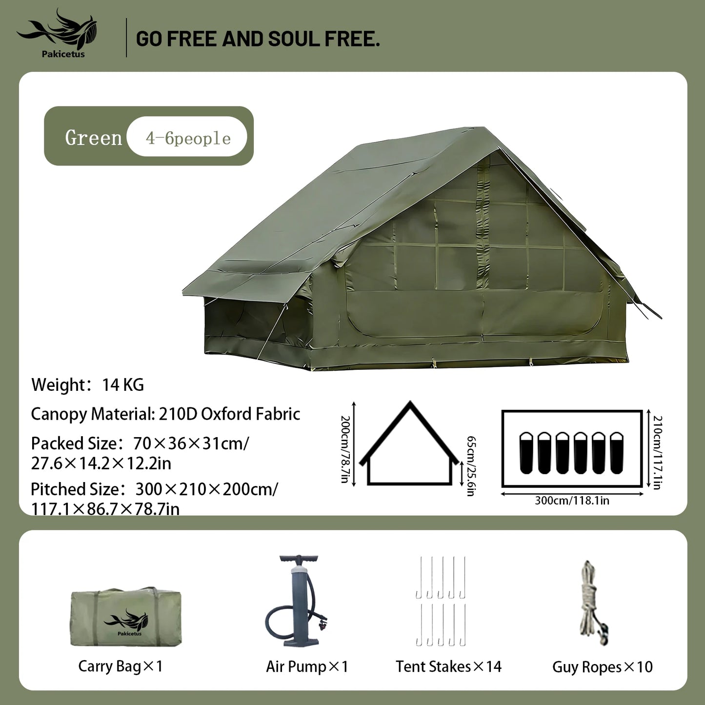 PAKICETUS Large Inflatable Camping Tent with Skylight, Quick Air-Flow & Breathable Mesh Design, Summer Glamping Hot Tents