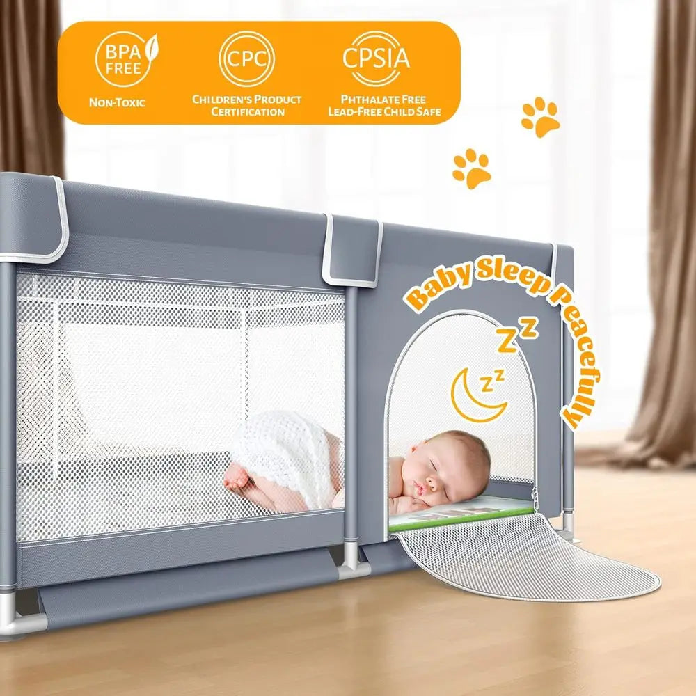 Gray 50x50 Baby & Toddler Playpen with Mat, Indoor/Outdoor Safety Play Yard, Activity Center