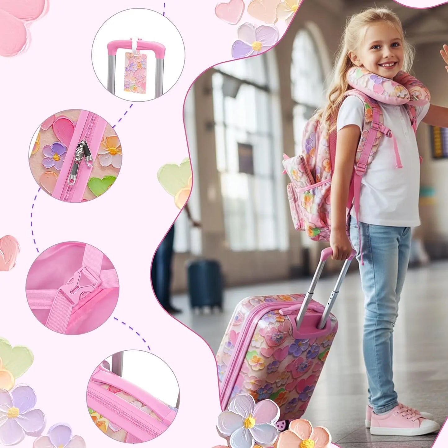 Kids' 6-Piece Hardside Luggage Set with Spinner Wheels, Airline Approved Carry-On for Travel