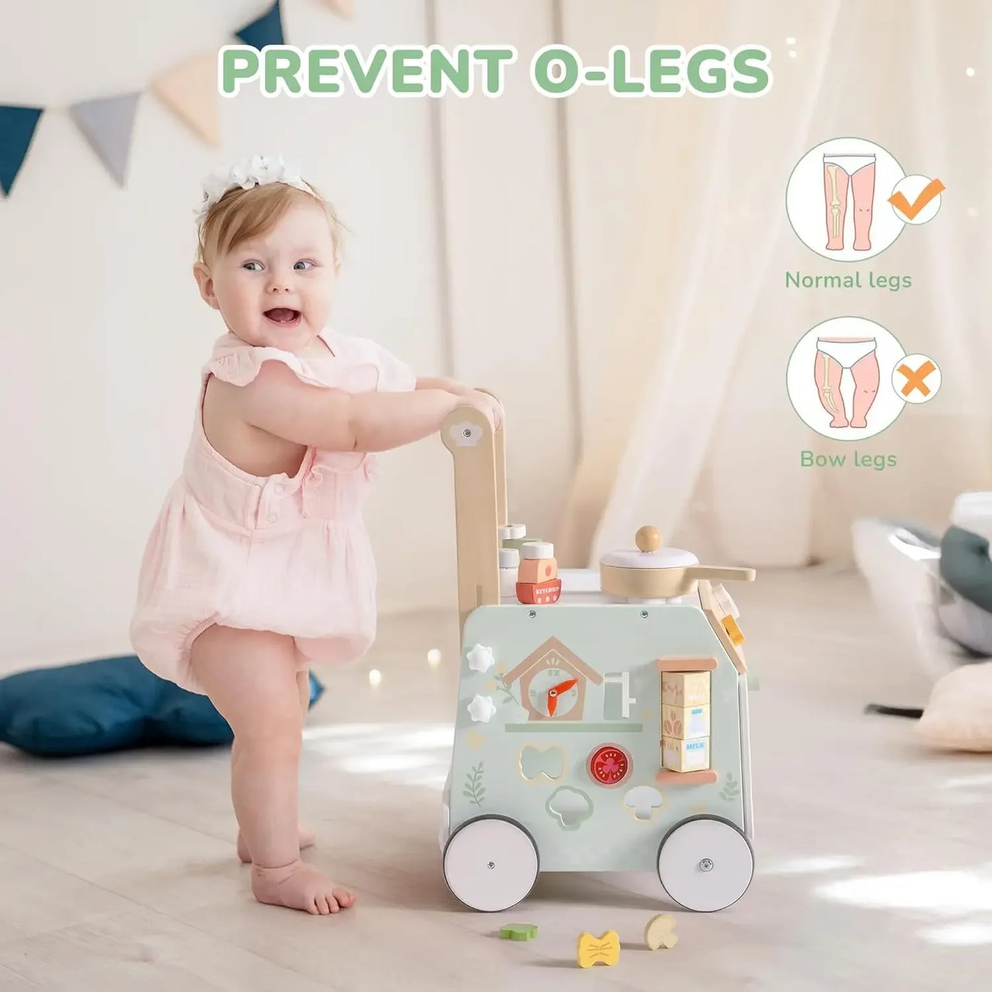 Robud Adjustable Height Speed Wooden Baby Walker Push Toy