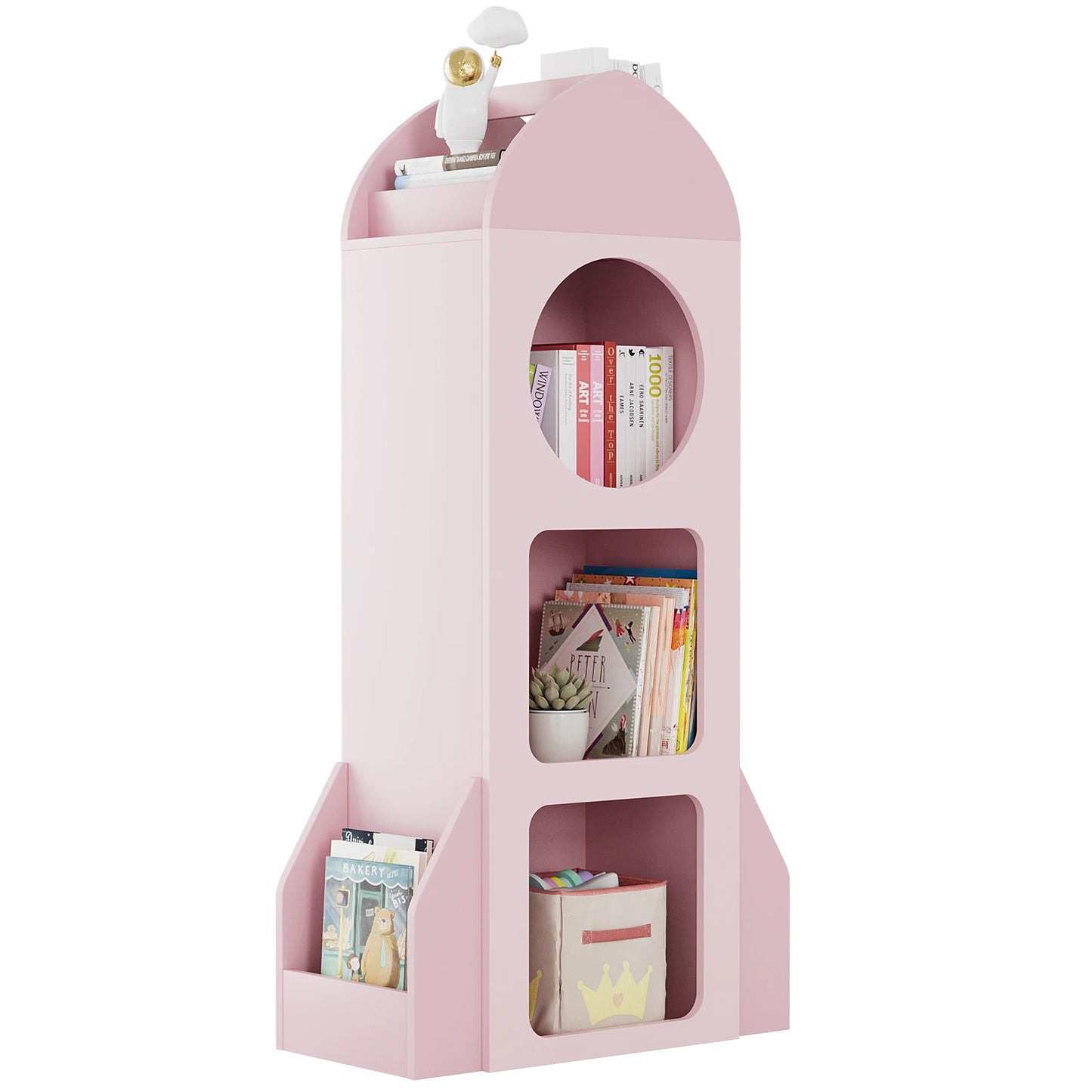 3-Tier Rocket Baby Book Shelf Side shelves, Wood Open Toddler Bookcase, Kids Bookshelf & Toy Storage, Spacious Display Organizer