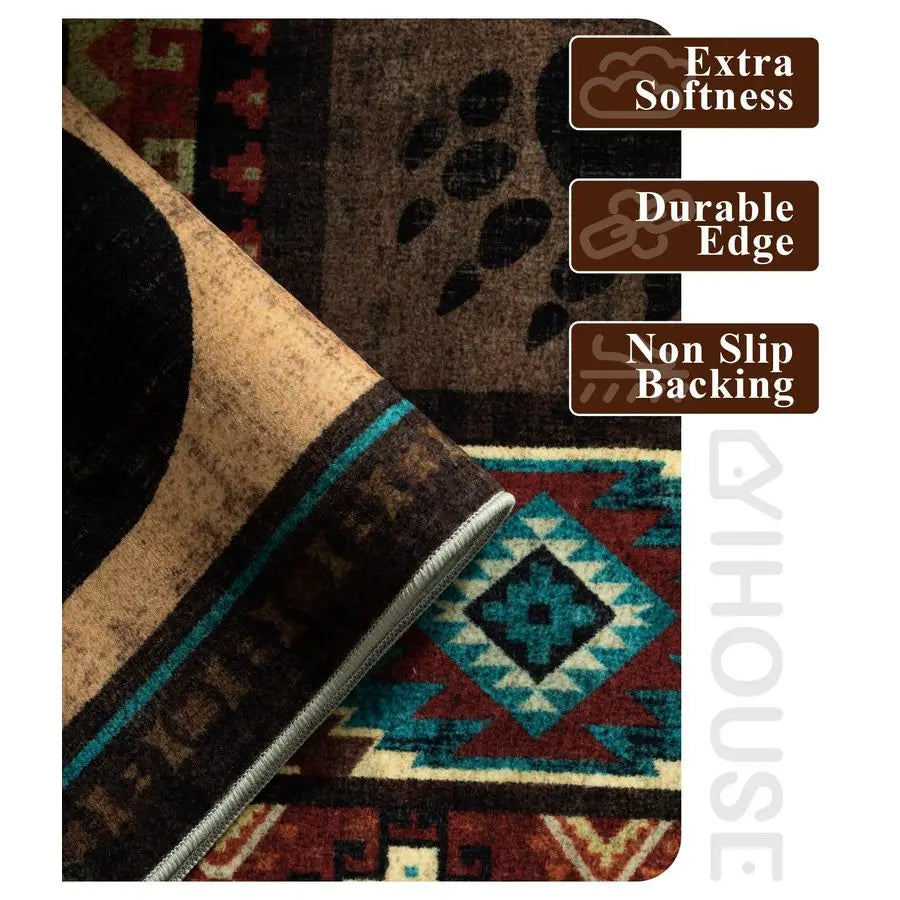 Rustic Cabin Area Rug 5x7,Machine Washable Lodge Bear Rug