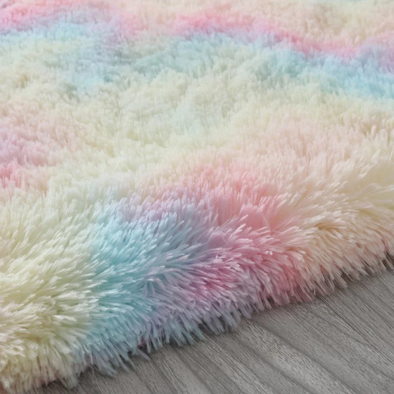Fluffy Bedroom Rug Carpet Rugs for Bedroom Soft Long Plush Rug Tie-Dye Rainbow Area Rugs for Living Room Cute Room Decorations