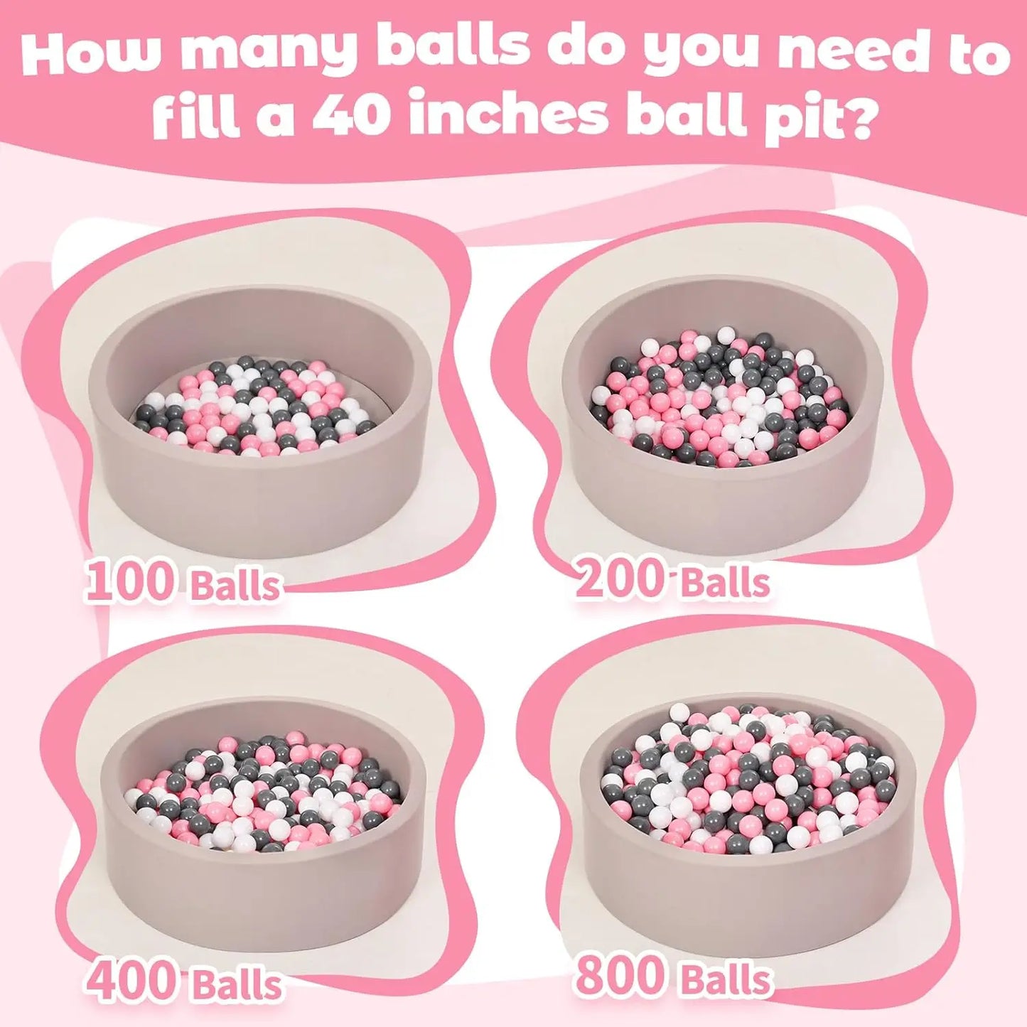 Ball Pit Balls for Toddlers: 50 Colorful Pink, White, and Grey Balls – BPA-Free, Phthalate-Free, Crush-Resistant Plastic, 2.2 In