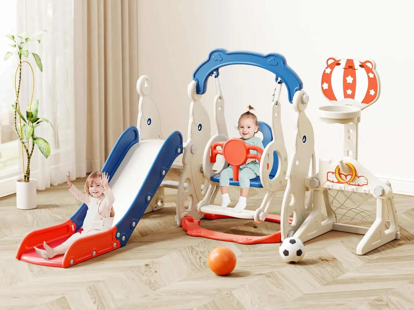 6 in 1 Toddler Slide and Swing Set Outdoor Playset Kids Slide for Toddlers 1-3 Indoor Playground Baby Climber Toys
