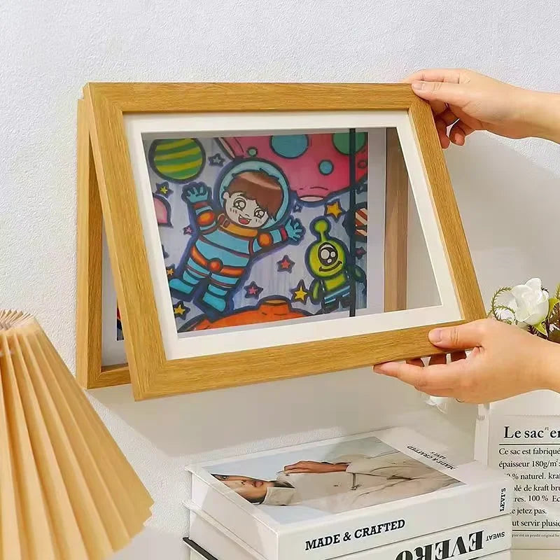 A4 Kids Artwork White Frame Wood Paint Frames Changeable With Acrylic Front Opening Holds 150 Pictures, Art Frames For Kids Art