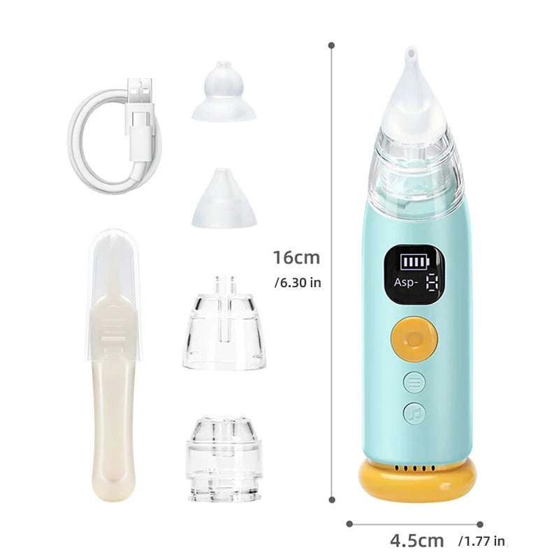 Electric Baby Nose Vacuum Cleaner Adjustable Infant Nasal Aspirator Rechargeable with 3 Silicone Nozzles for Newborns Toddlers