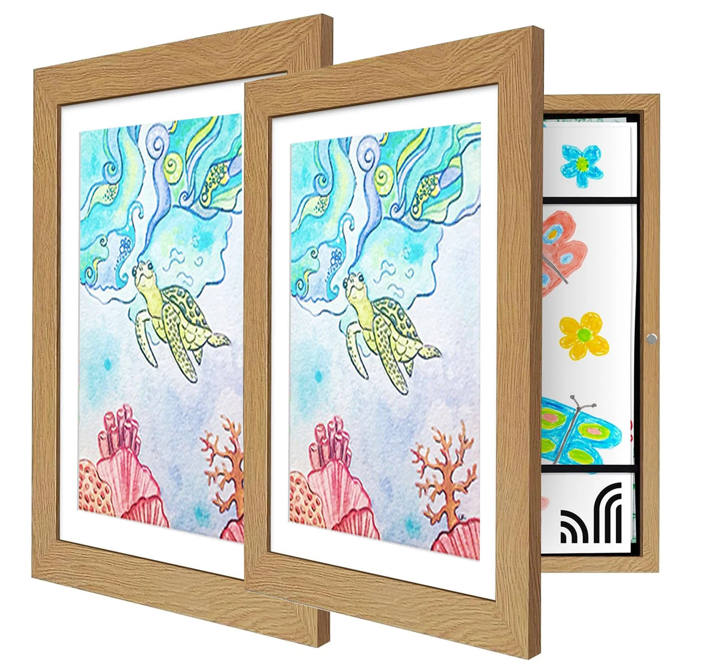 A4 Kids Artwork White Frame Wood Paint Frames Changeable With Acrylic Front Opening Holds 150 Pictures, Art Frames For Kids Art