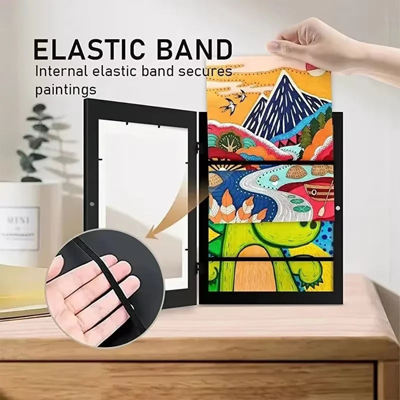 A4 Kids Artwork White Frame Wood Paint Frames Changeable With Acrylic Front Opening Holds 150 Pictures, Art Frames For Kids Art