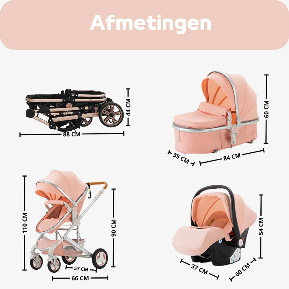 2-in-1 High View Stroller With Safety Seat, Cradle Mode, Foldable Shockproof Stroller With Reversible Seat