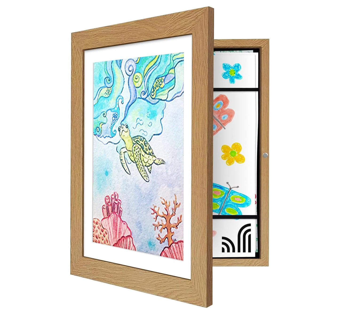 A4 Kids Artwork White Frame Wood Paint Frames Changeable With Acrylic Front Opening Holds 150 Pictures, Art Frames For Kids Art
