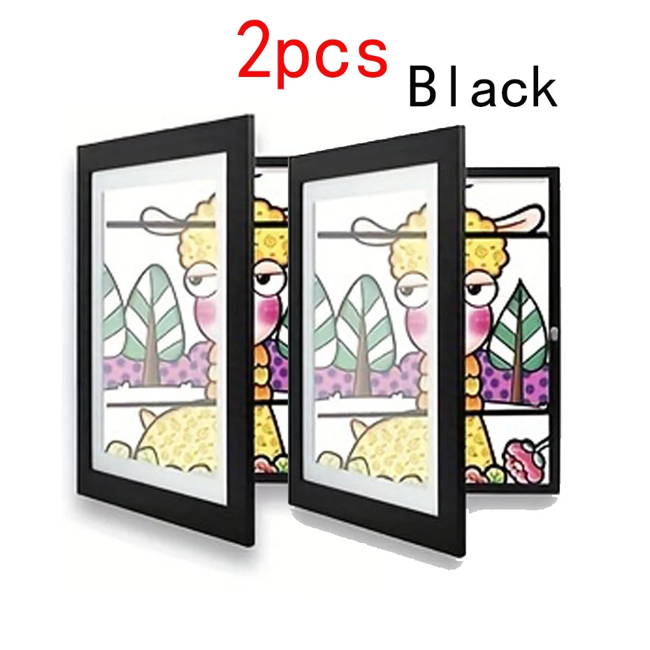 A4 Kids Artwork White Frame Wood Paint Frames Changeable With Acrylic Front Opening Holds 150 Pictures, Art Frames For Kids Art