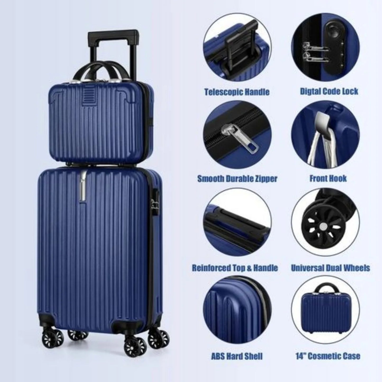 2-Piece Hardshell Luggage Set (20"+14") - Nesting Spinner w/ 360° Wheels & TSA Lock, Lightweight Expandable for Family Travel