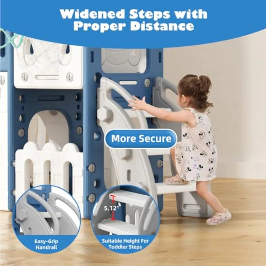 9 in 1 Toddler Slide Outdoor Playset Playground Baby Indoor Slides for Toddlers 1-3 with Climber Basketball Hoop Drawing Board