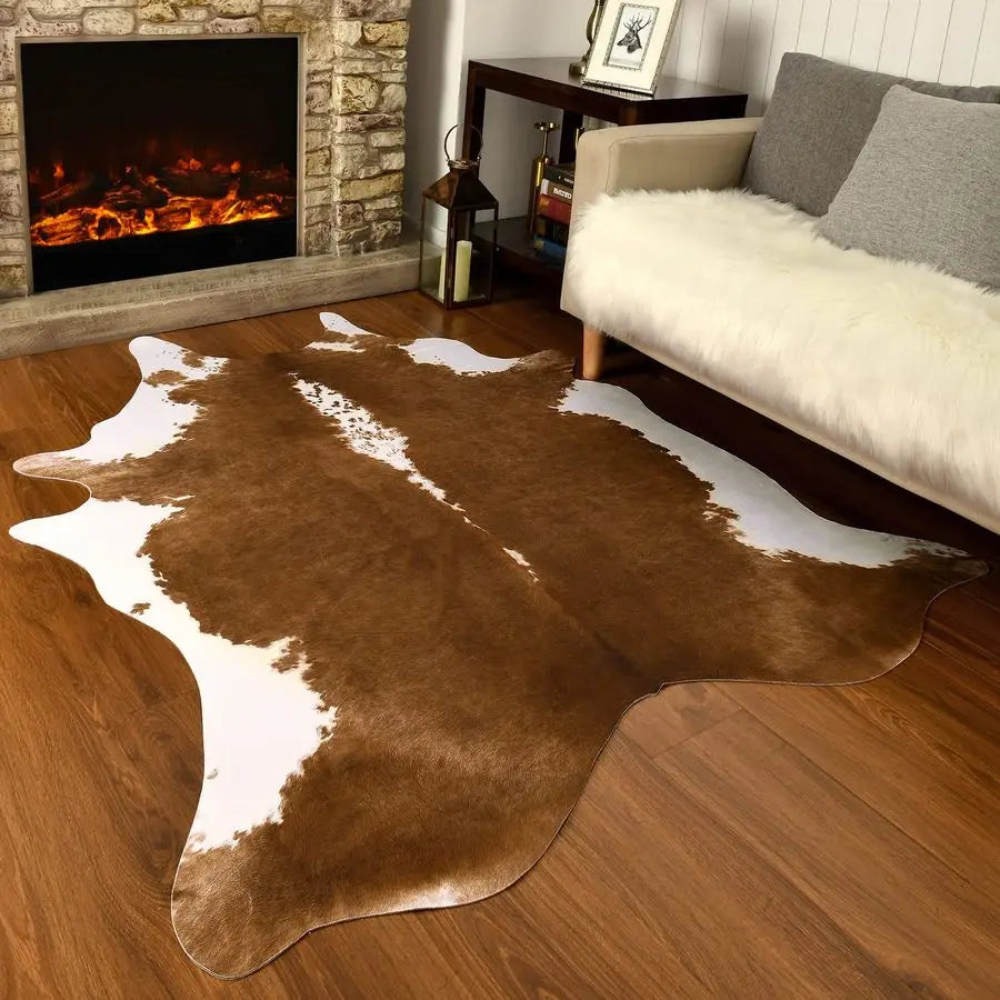 Premium Faux Cowhide Rug 4.6 x 5.2 Feet, Sturdy and Large Size Cow Print Rug