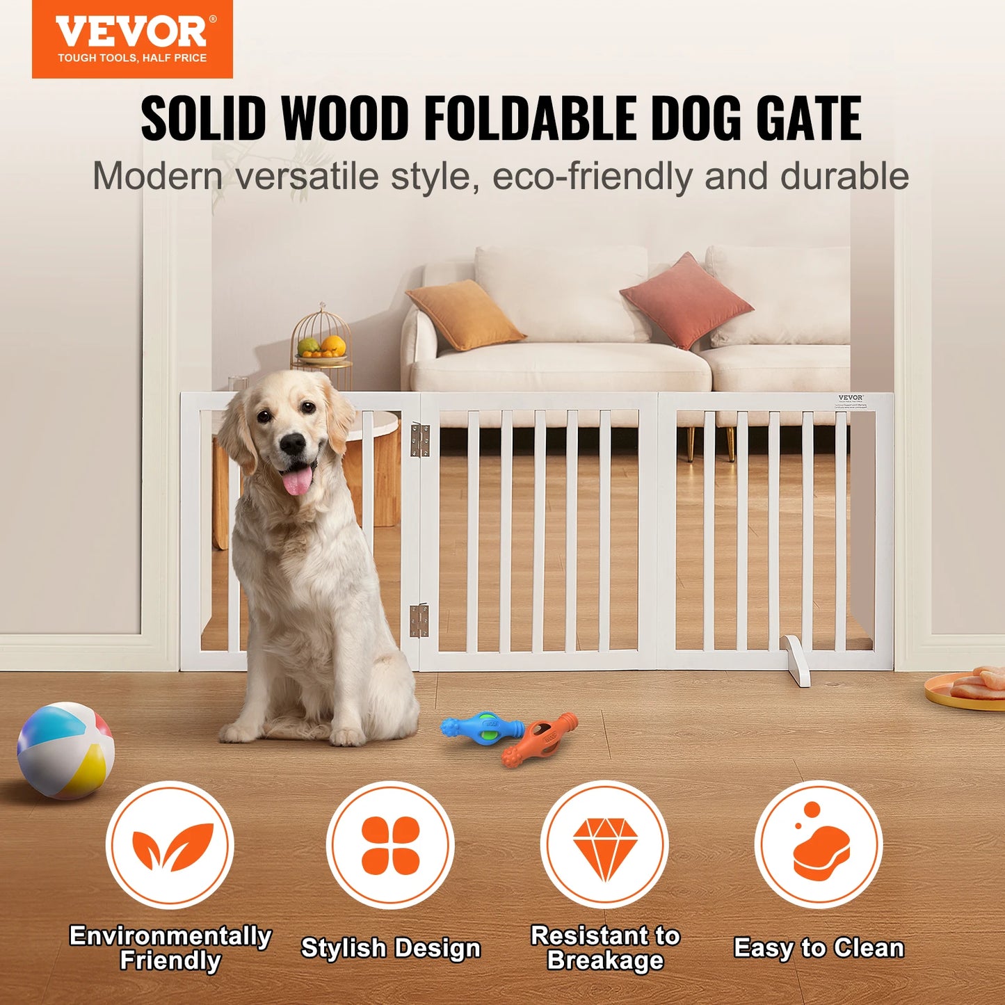 SucceBuy Free Standing Dog Gate Freestanding Pet Gate 3 Panels Foldable Dog Gate for Narrow Passageways Expandable Barrier
