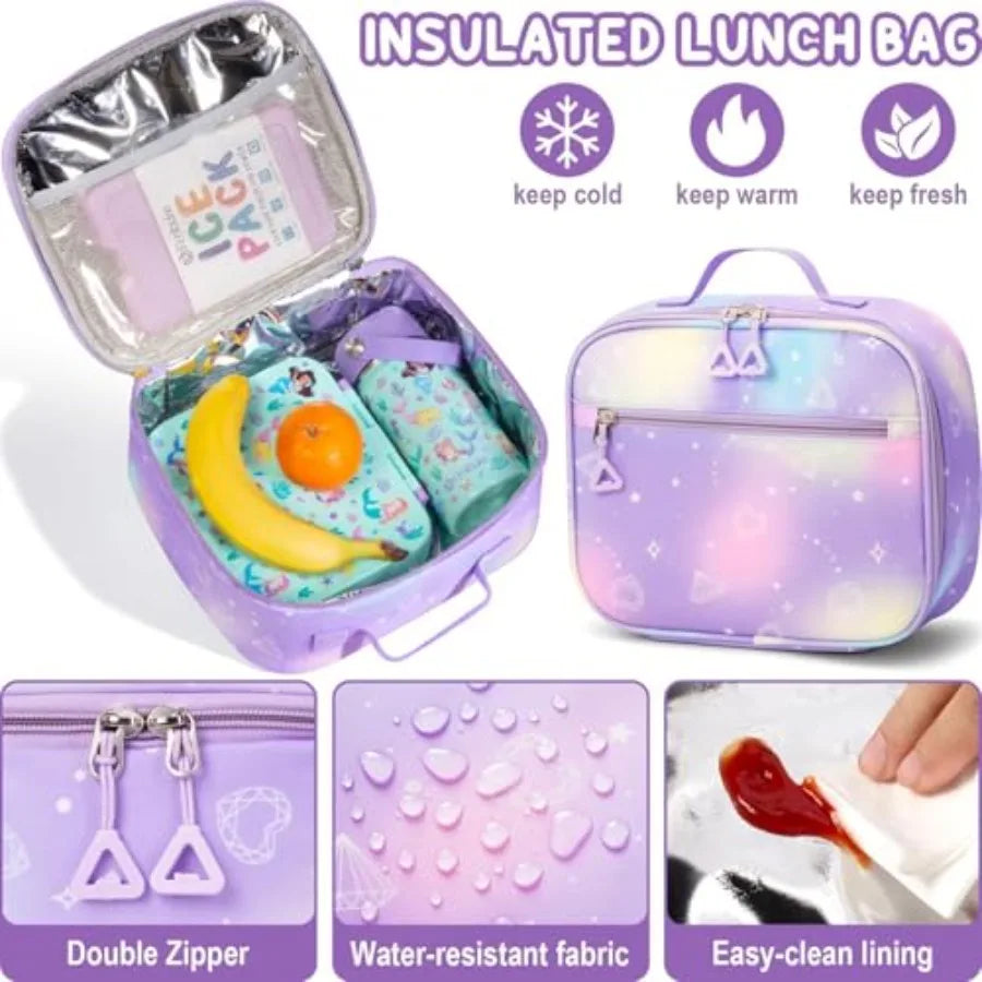Backpack for School Girls 3Pcs Waterproof Girls Backpack with Lunch Box and Pencil Pouch - Lightweight Blue Bookbag for Ages 6+