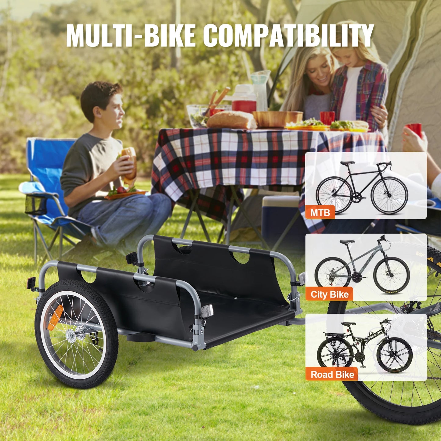 SucceBuy 100lbs Bike Cargo Trailer Foldable Bicycle Wagon Storage Cart with 16" Wheels & Safe Reflectors Fits 22"-28" Bike Wheels