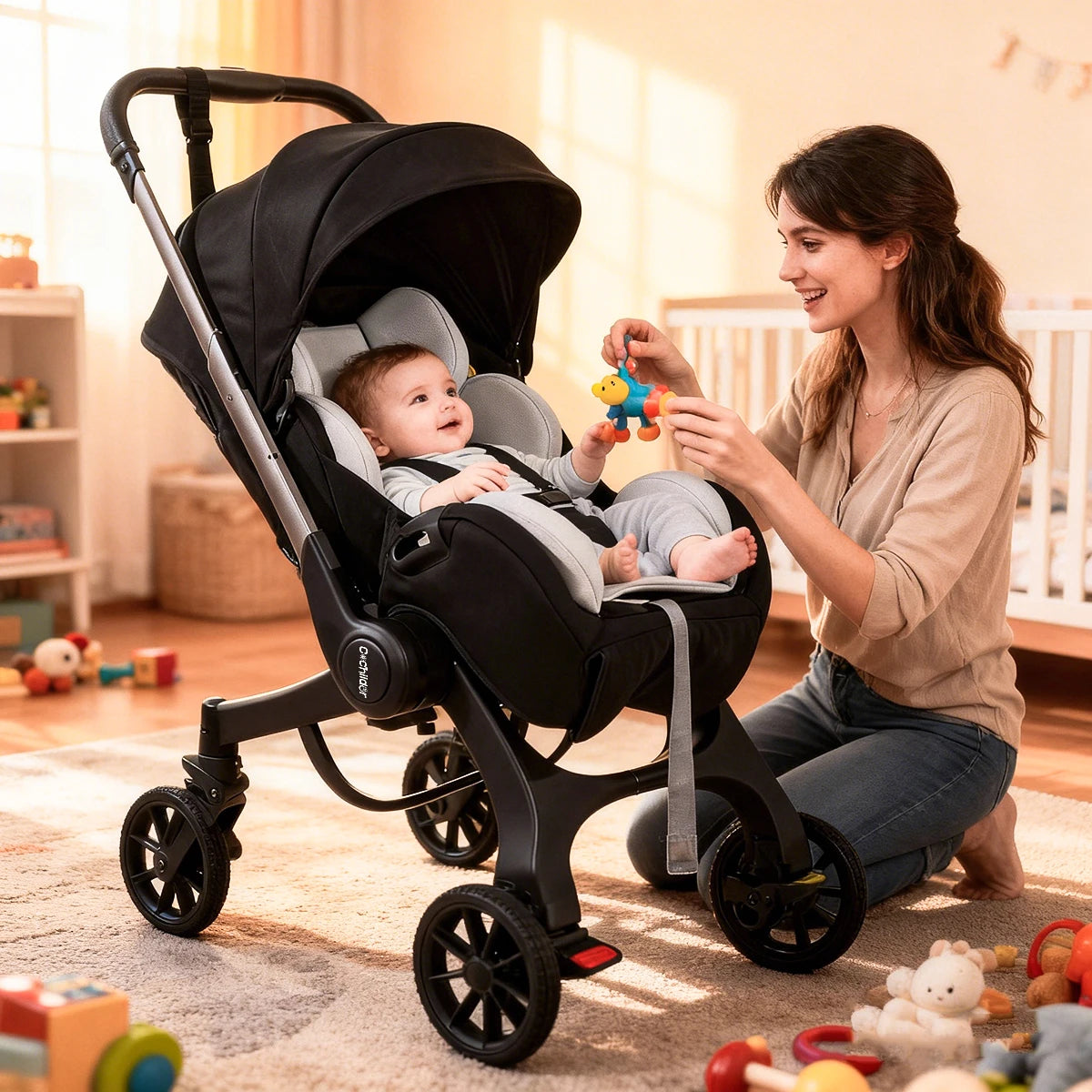 Multi-functional baby stroller, Foldable newborn stroller, Outdoor handcart, Adjustable backrest, Bidirectional push high view