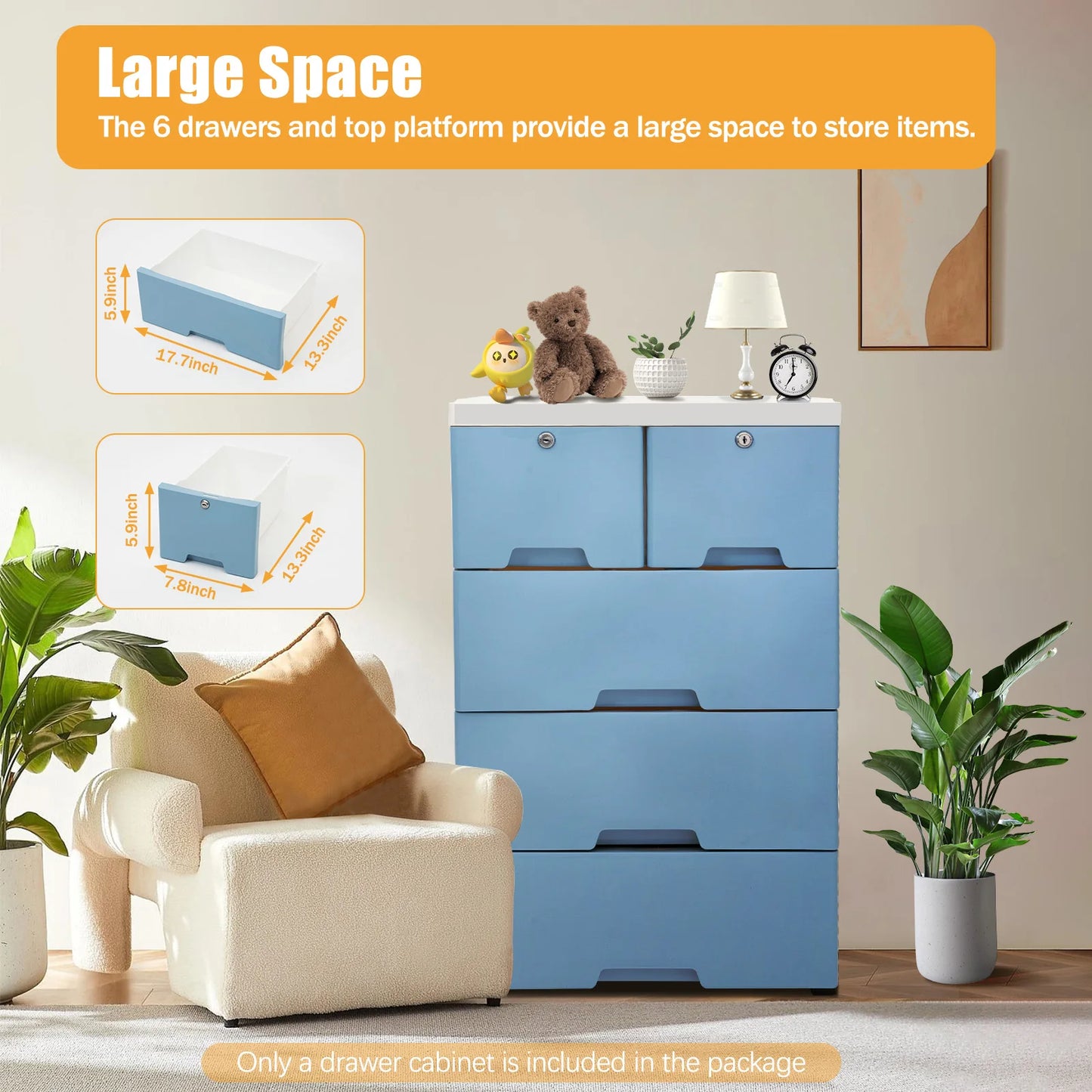 Classic 6 Drawer Plastic Dresser Storage Tower Closet Organizer Unit