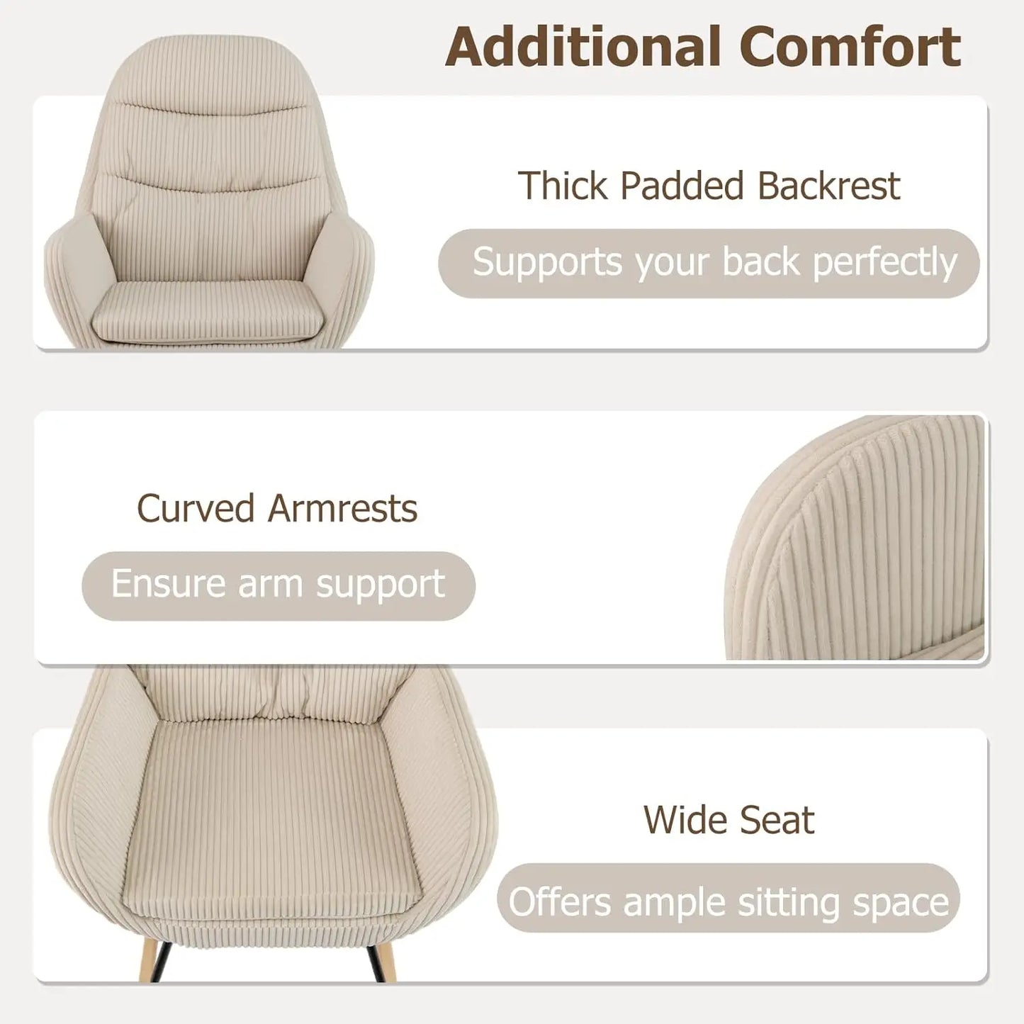Rocking Chair Nursery, Upholstered Glider Rocker with Padded Backrest & Seat, Rubber Wood Feet