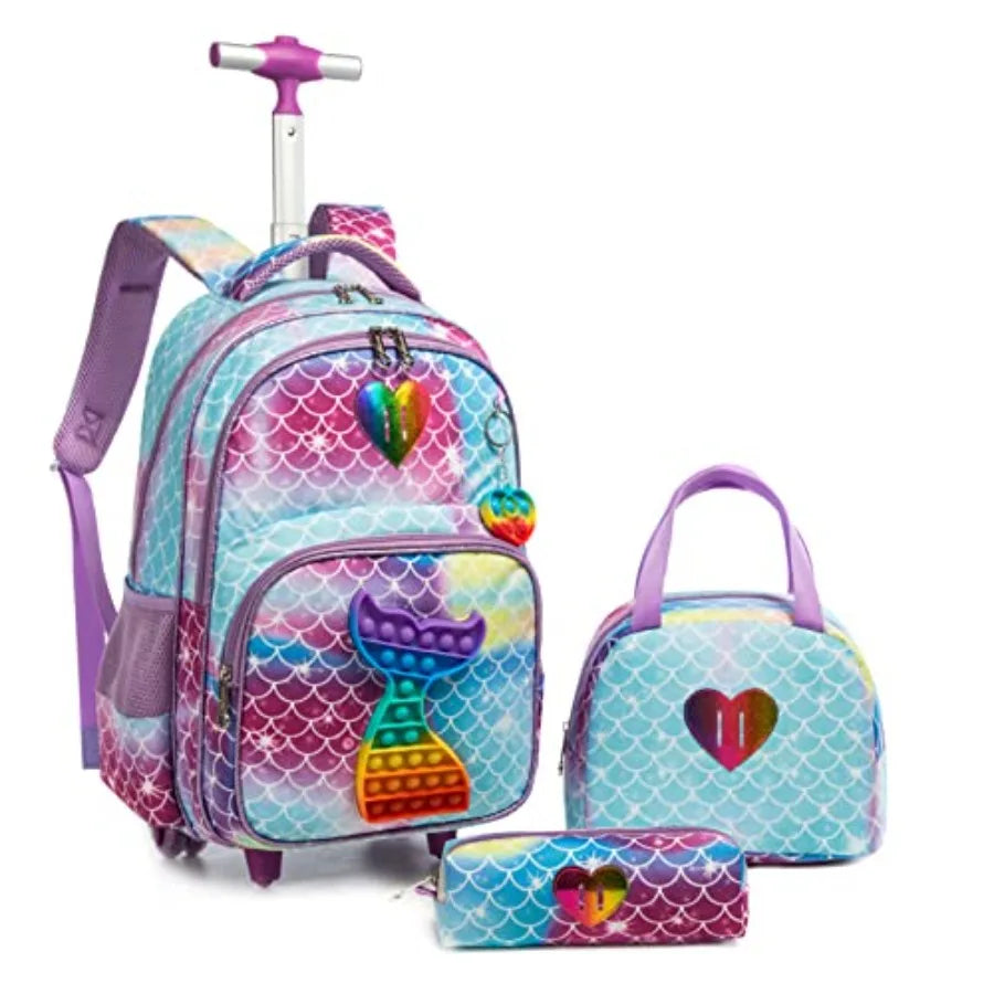 Rolling Backpack with Wheels for Boys Rolling Backpacks with Lunch Box for Elementary School Students 3 in 1 Travel Luggage