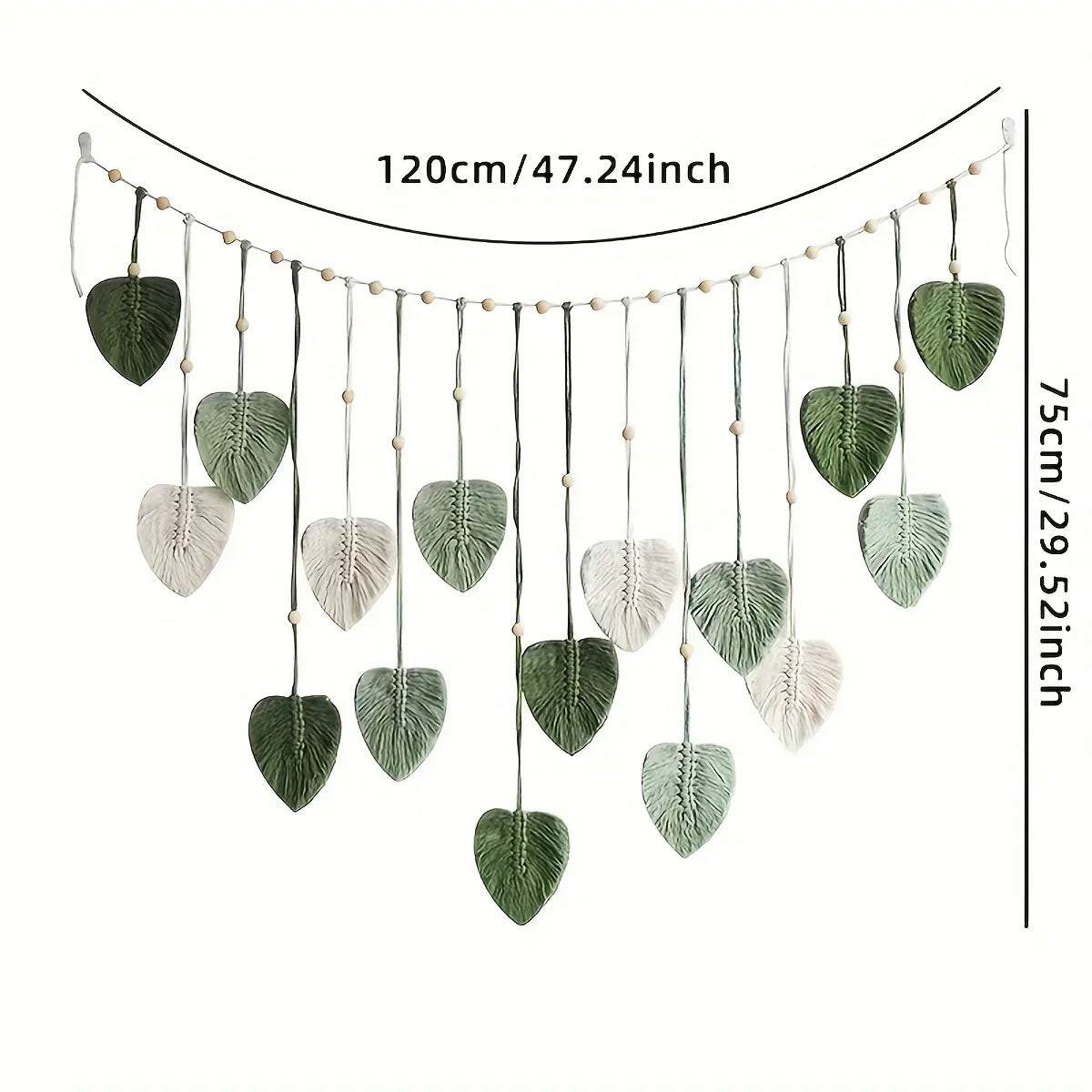 Modern Woven Wall Decor, Beautiful Room Decor, Green Leaves Hanging on The Walls, Bohemian Style, Feather