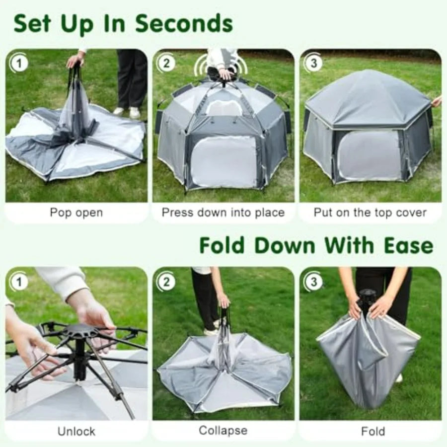 Light Gray Pop Up Playpen for Baby 150100 cm LH with Removable Sun-Shades 2 Side UV Covers Lightwght Outdoor Baby Playpen
