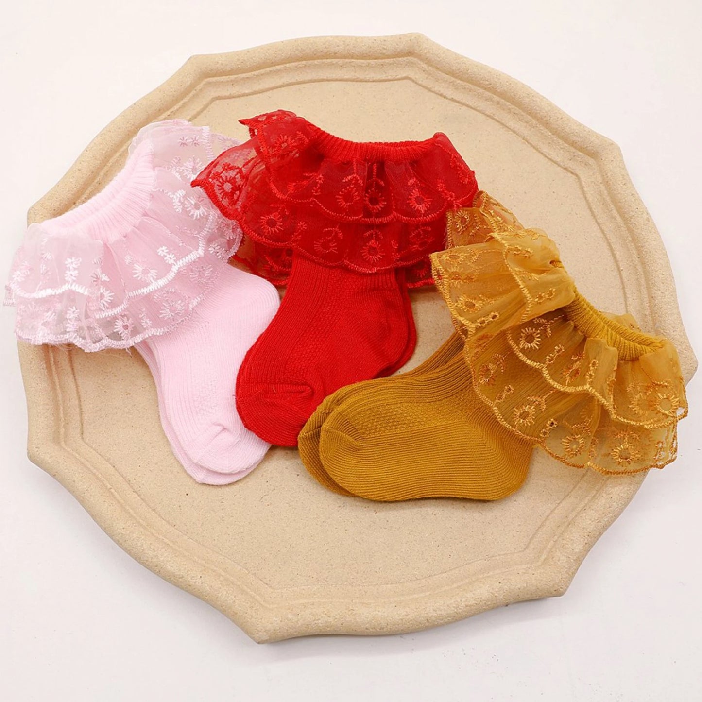 Adorable Toddler Girls Frilly Socks Stylish Lace Trimmed Dress Crew Socks for Everyday Wear and Special Occasions