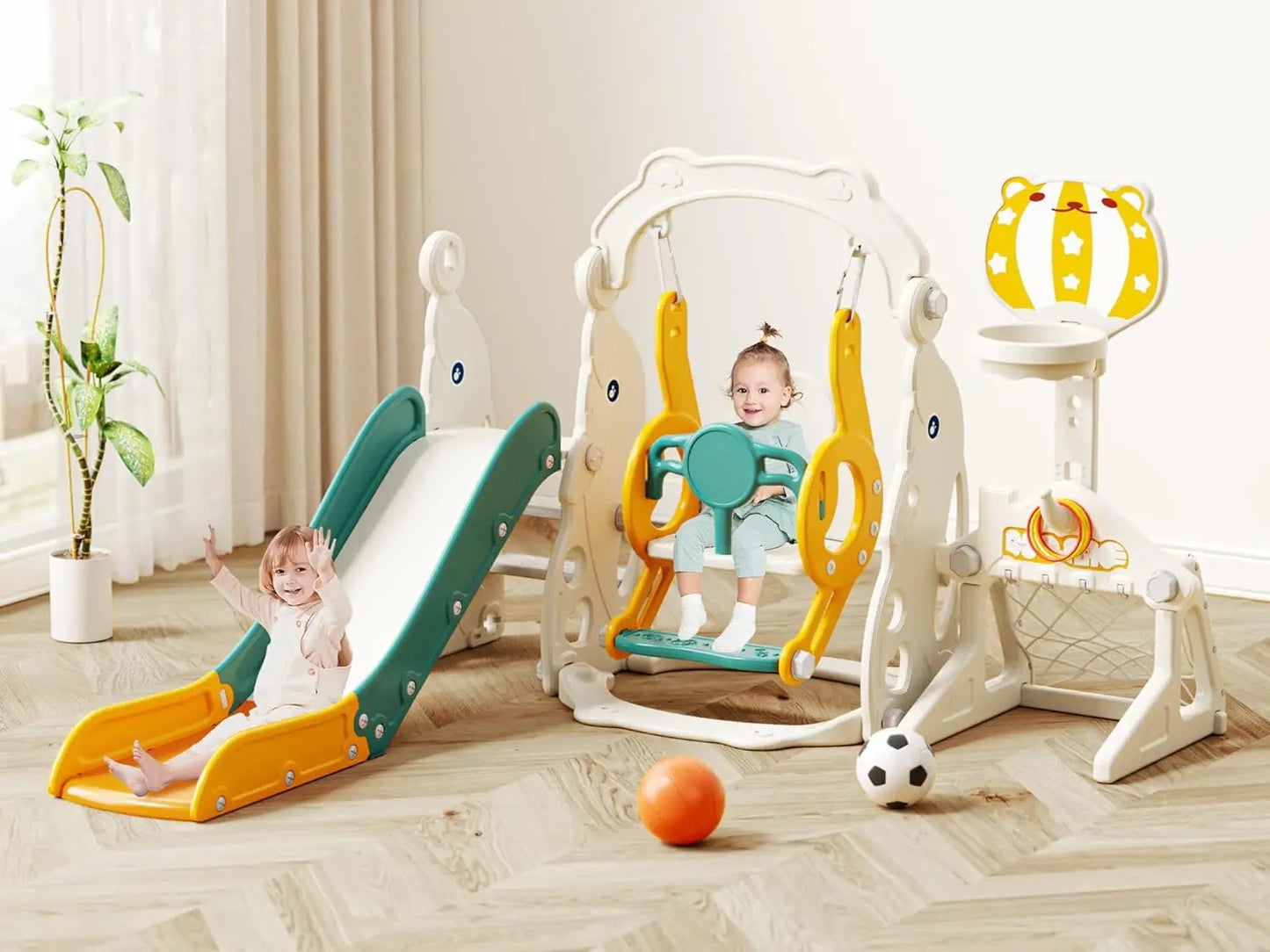 6 in 1 Toddler Slide and Swing Set Outdoor Playset Kids Slide for Toddlers 1-3 Indoor Playground Baby Climber Toys