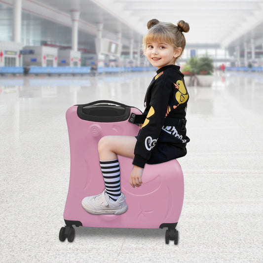 20 inch Pink Matte Children's Trolley Case - Kid Ride-On Portable Suitcase, 4 Universal Wheels