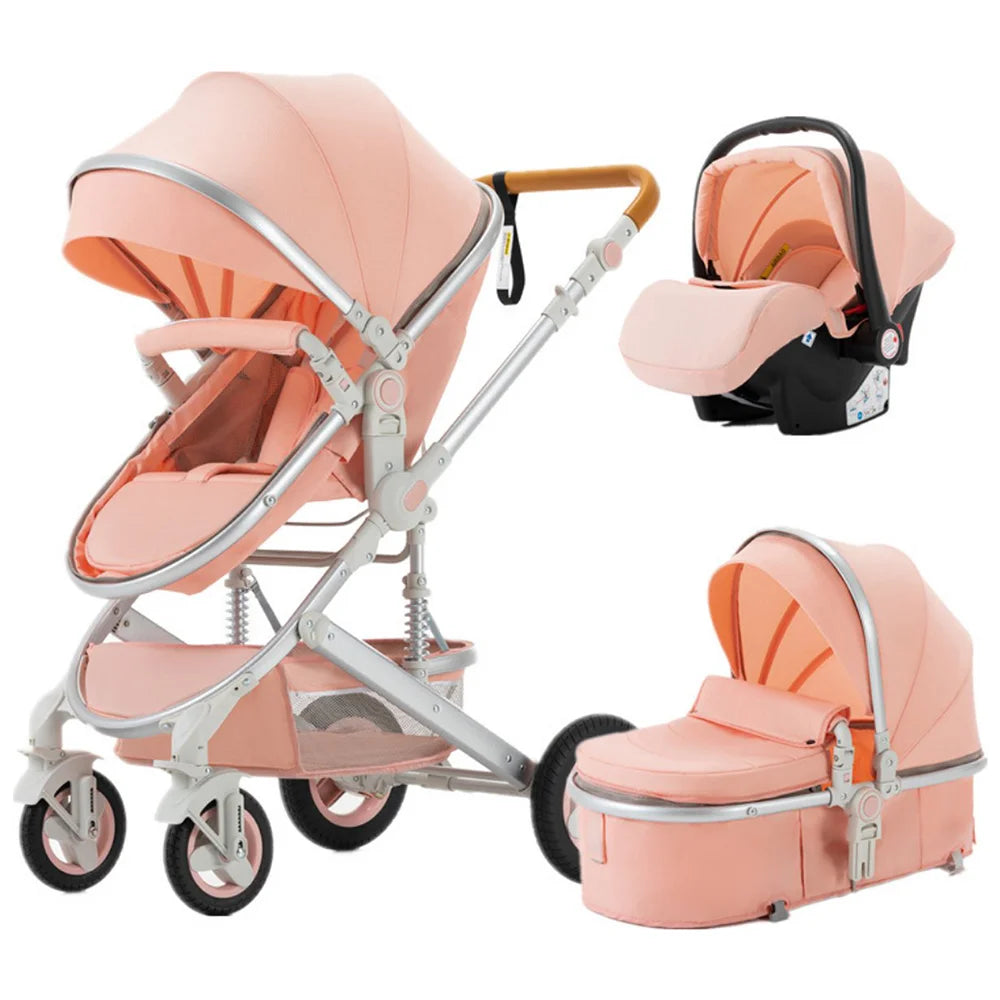 2-in-1 High View Stroller With Safety Seat, Cradle Mode, Foldable Shockproof Stroller With Reversible Seat