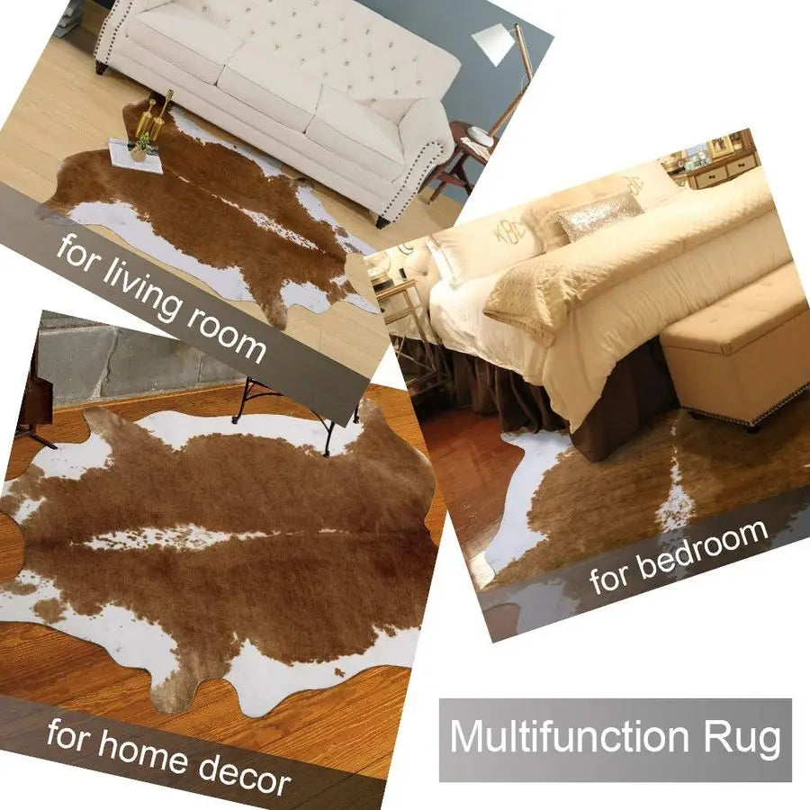 Premium Faux Cowhide Rug 4.6 x 5.2 Feet, Sturdy and Large Size Cow Print Rug