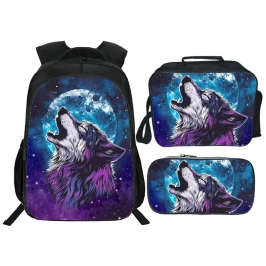 Backpack School Bookbag 16inch Schoolbag With Lunch Box Bag And Pencil Case Set For Boys Girls