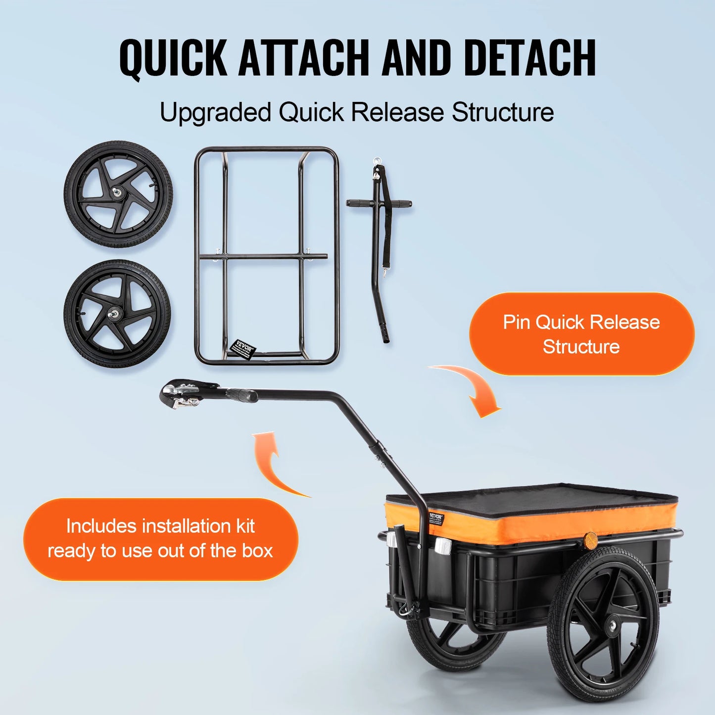 SucceBuy 88 lbs Bike Cargo Trailer Bicycle Wagon Cart Foldable Storage with 16"Wheels & Safe Reflectors Fits 24"-28" Bike Wheels