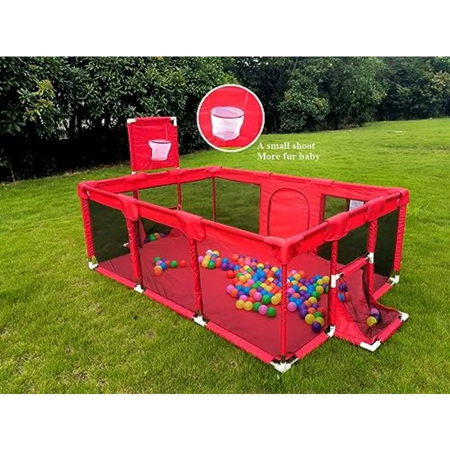 Large Baby Ball Pit - Portable Indoor Outdoor Playpen for Toddlers Safety Play Yard Fun Activities Toy Red