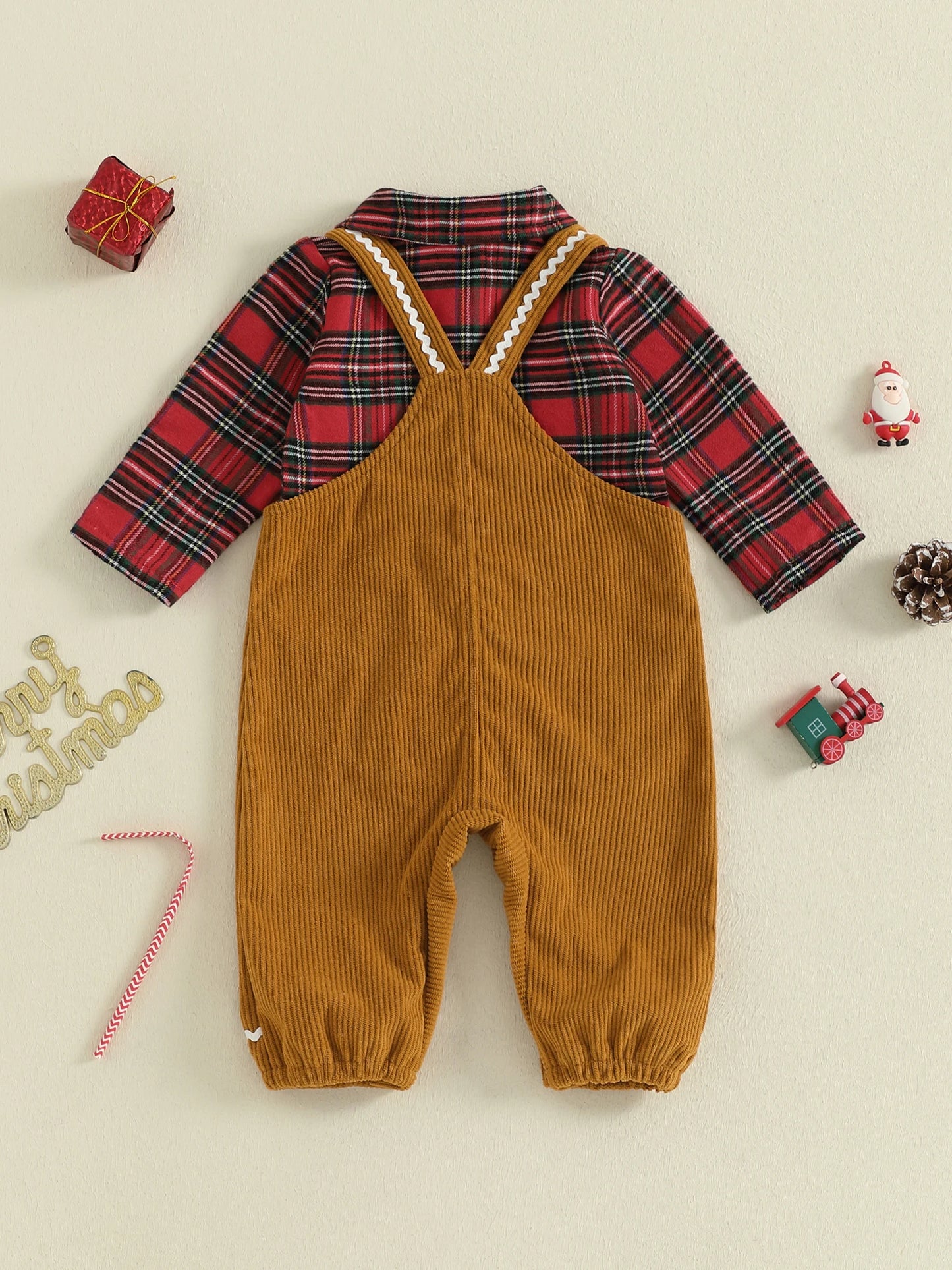 Toddler Boy Holiday Outfit Red Plaid Shirt and Pants Set with Reindeer Embroidery Christmas Party Clothes 2Pcs Ensemble