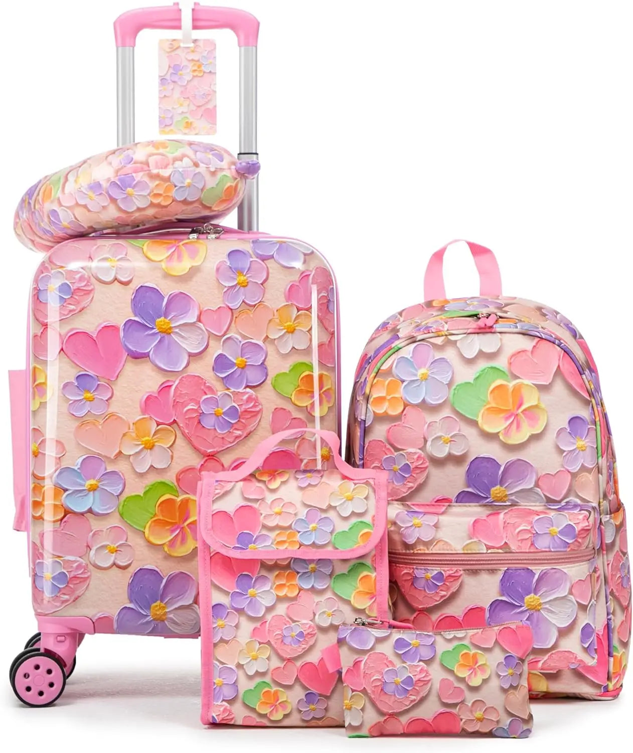 Kids' 6-Piece Hardside Luggage Set with Spinner Wheels, Airline Approved Carry-On for Travel