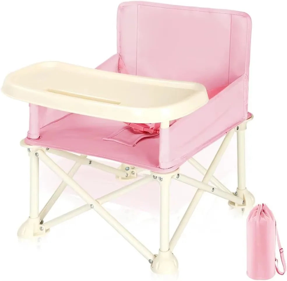 Foldable Portable Baby Dining Chair with Safety Belt & Storage Bag