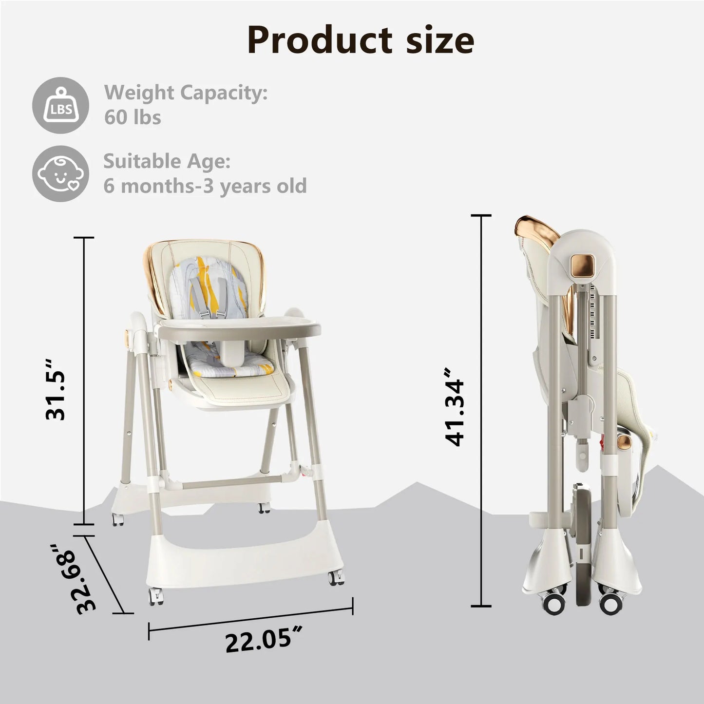 6-in-1 Baby High Chair Baby Swing Combo Convertible Highchair for Infants Toddlers With 6 Heights 4 Recline Foldable With Wheels