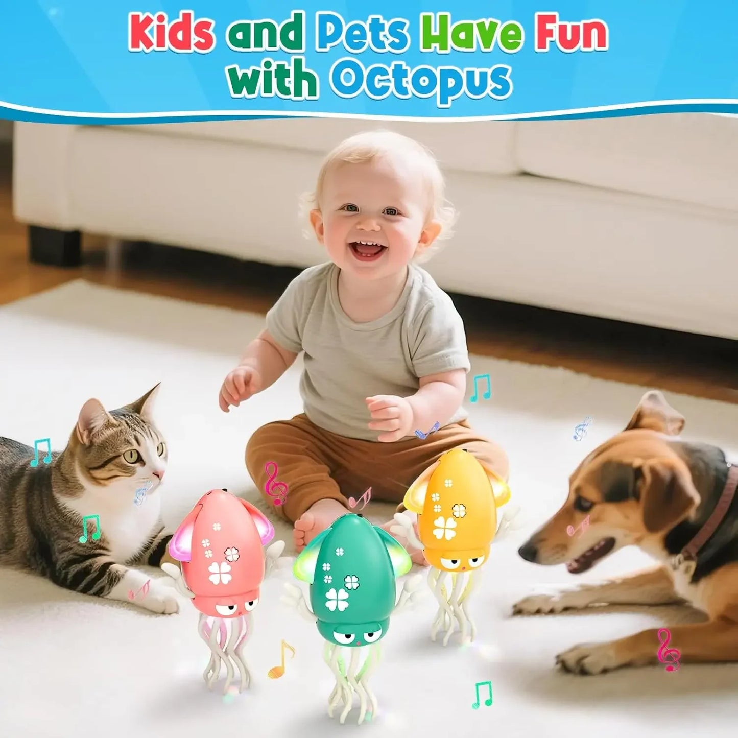 Squid Toy Electric Dancing Octopus Baby light Music Suitable for 12-18 Months Old Baby Toys Kid Crawling Suitable for Toddler
