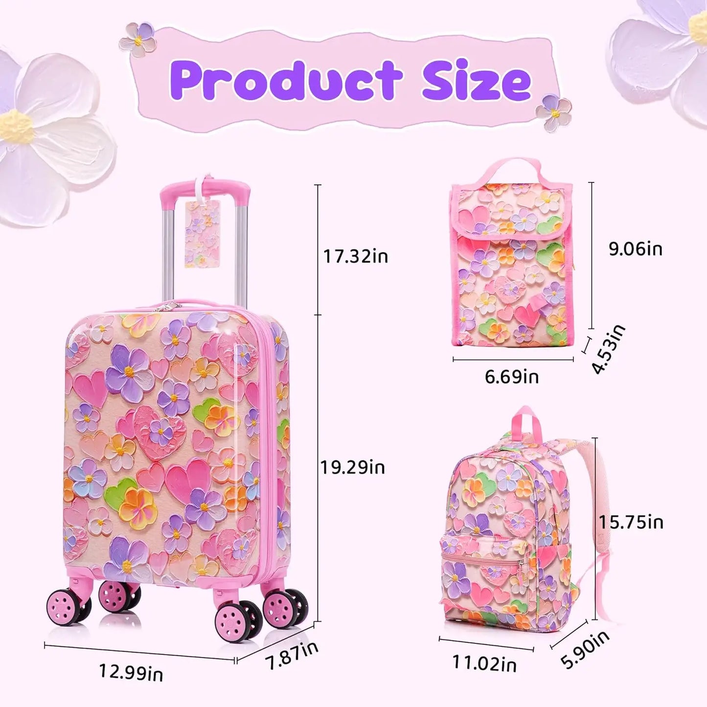 Kids' 6-Piece Hardside Luggage Set with Spinner Wheels, Airline Approved Carry-On for Travel