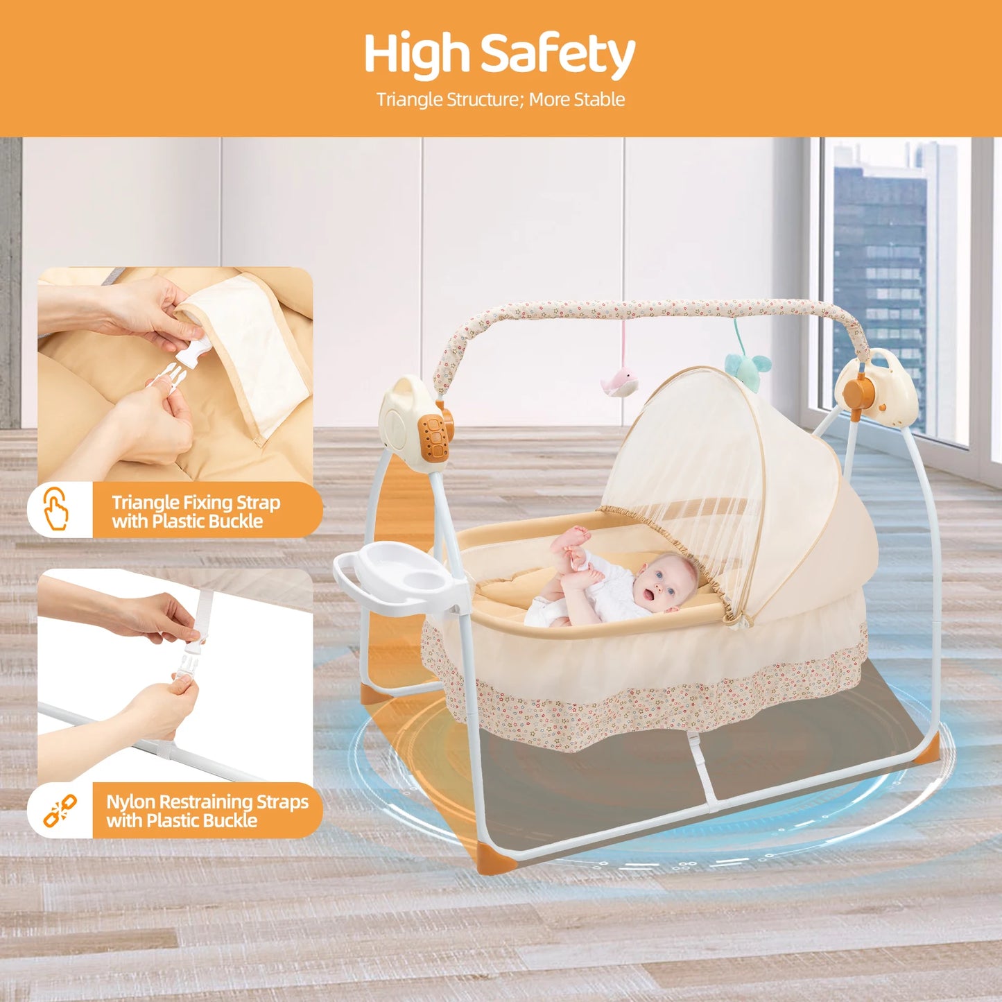 Electric Baby Cradle 25kg Load-Bearing Dual Control Baby Swing Foldable Infant Sleep Cradle with Music Bluetooth for 0-18 Months