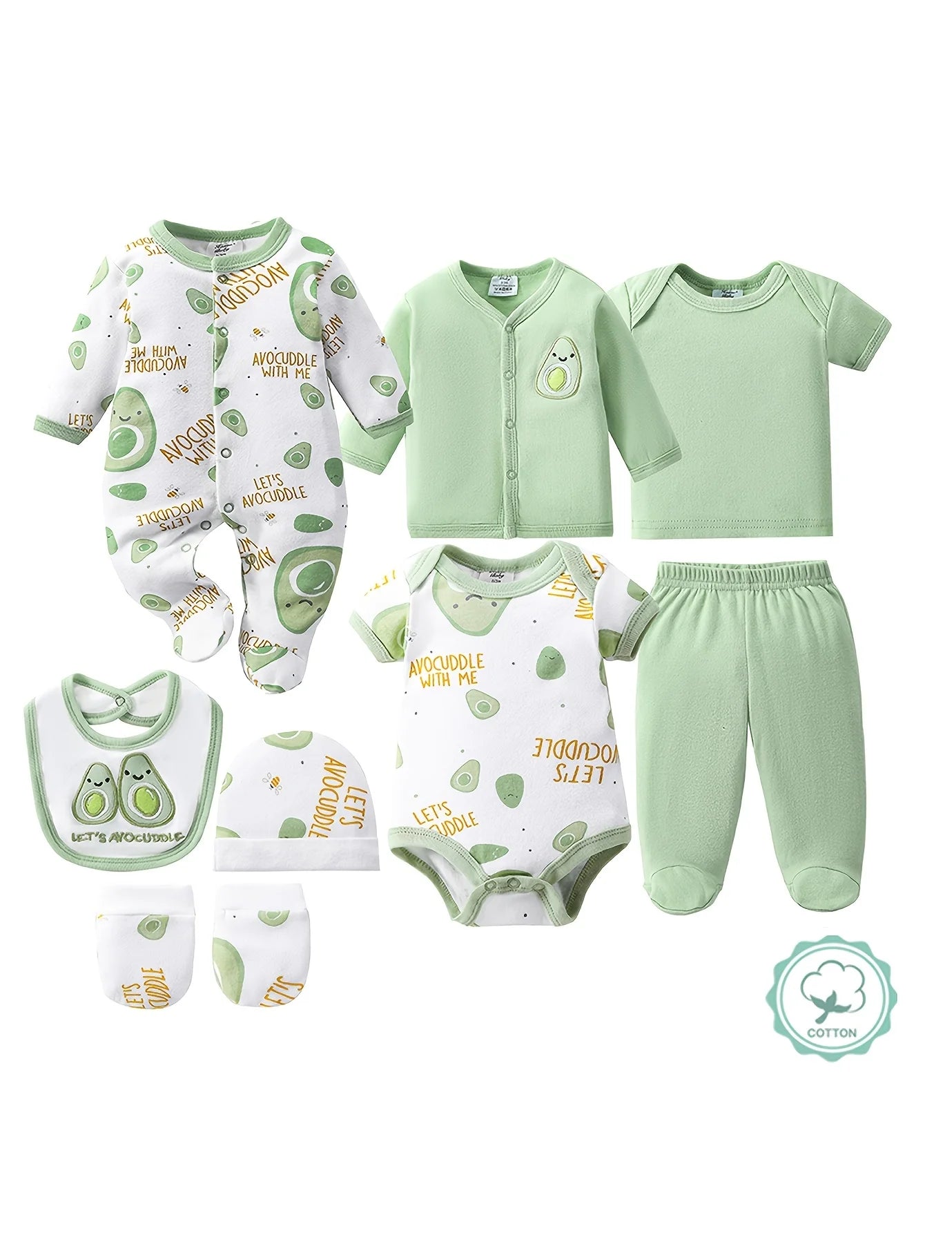 8pcs Newborn Baby Set, 100% Cotton Infant Essentials for Hospital Delivery, Unisex Bodysuit & Romper Outfit with Tops, T-shirts And Hat,, Perfect for Outdoor