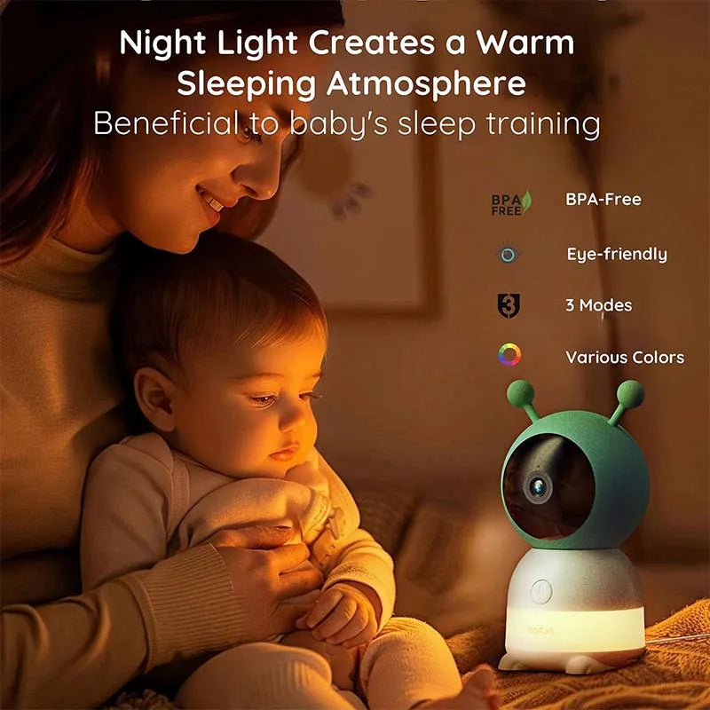 BOIFUN 2K 5" Baby Monitor Camera, 360° Rotation with Phone App, Colorful Night Lights, Motion Monitoring, Automatic Tracking