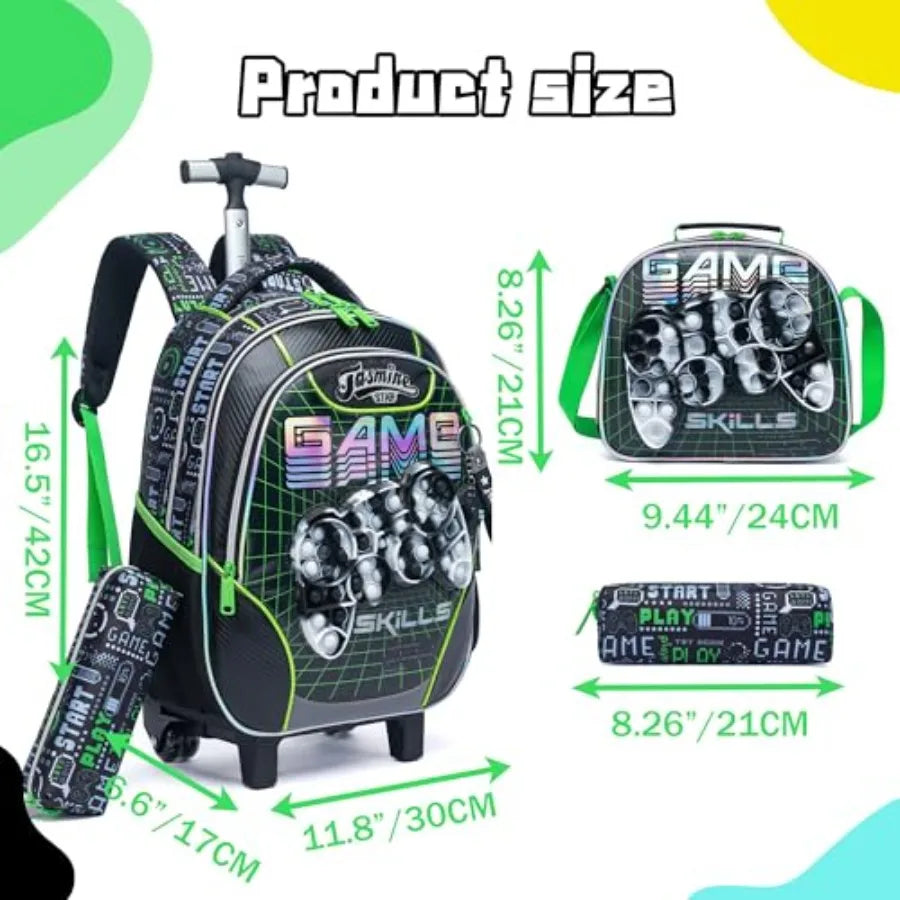 Rolling Backpack with Wheels for Boys Rolling Backpacks with Lunch Box for Elementary School Students 3 in 1 Travel Luggage