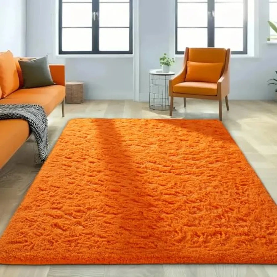 Orange Rugs 5x8 Fluffy Fuzzy Furry Carpet Plush Soft Shaggy Bedside Indoor Floor Area Rug for Girls/ Boy