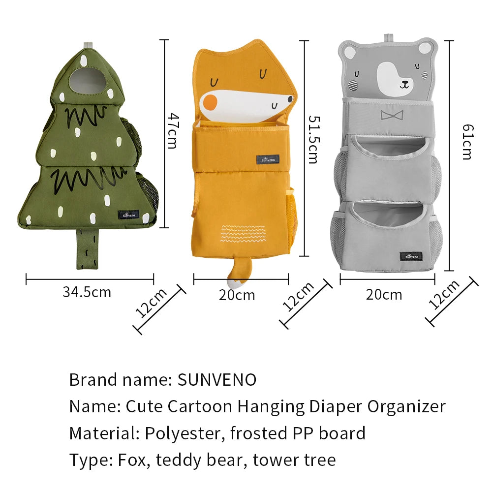 Sunveno Cartoon Baby Crib Hanging Storage Bag, Multi-functional Organizer for Baby Supplies